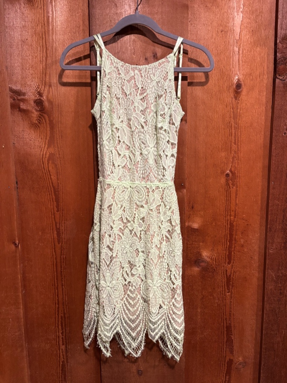 Mint Green Crochet Floral Lace Backless Nude Lining Stretchy Small Fairycore